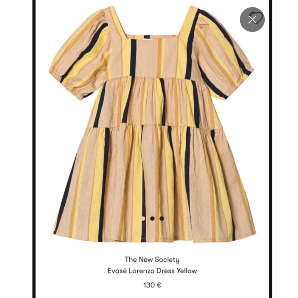The New Society Girls Evasé Lorenzo Dress Yellow Striped Puff Sleeve Size 8Y